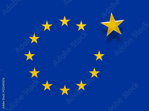 Politics EU Exit Concept: European Union Flag With One Star Floating, 3d illustration