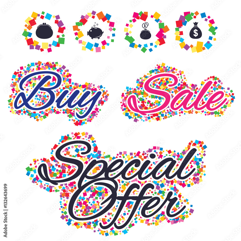Fototapeta premium Money bag icons. Wallet and piggy bank symbols.
