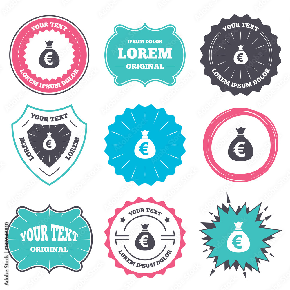 Money bag sign icon. Euro EUR currency. Money bag sign icon. Euro EUR currency.