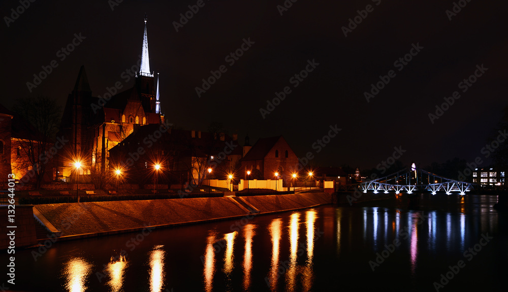 Evening view of Cathedral Island in Wroclaw, Poland