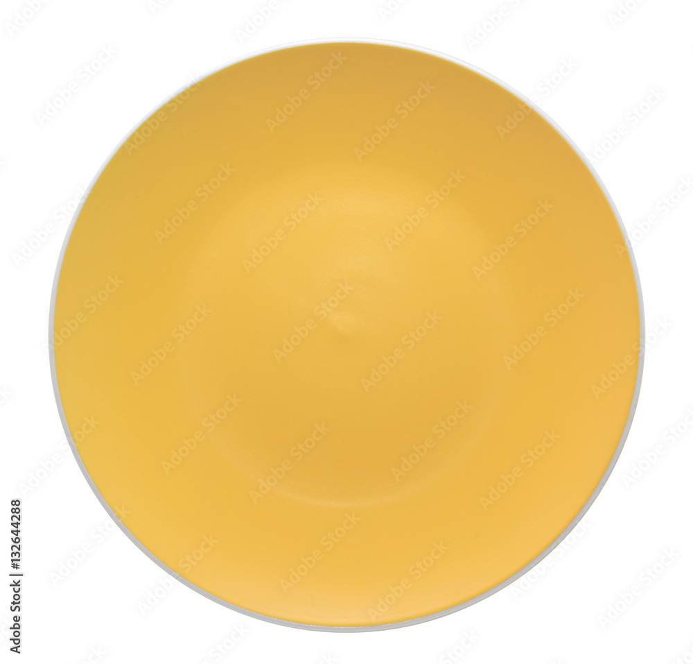 Yellow blank ceramic plate isolated on white background Yellow blank ceramic plate isolated on white background