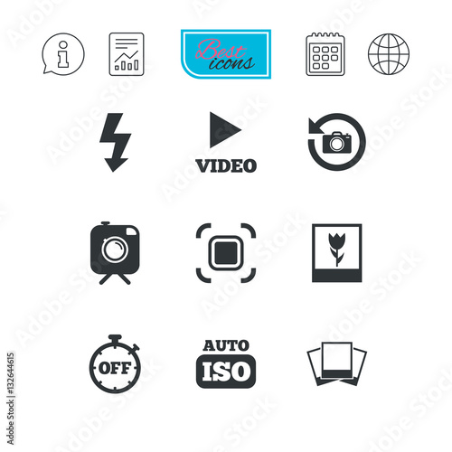 Photo, video icons. Camera, photos and frame.