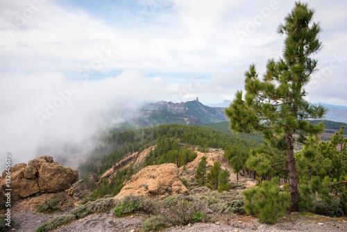 Gran Canaria mountain landscape, Roque Nublo is in the backgroun