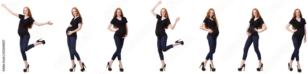 Pregnant woman in composite image isolated on white Pregnant woman in composite image isolated on white