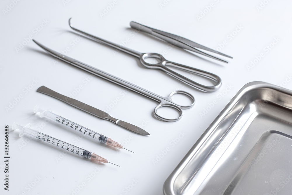instruments for plastic surgery on white background instruments for plastic surgery on white background