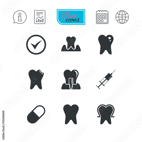Tooth, dental care icons. Stomatology signs.