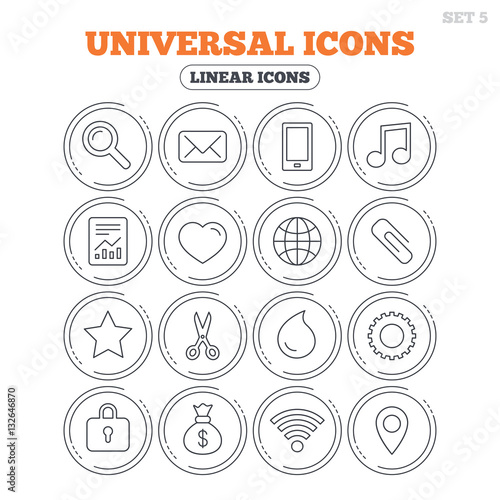 Universal icons. Smartphone, mail and music. © blankstock