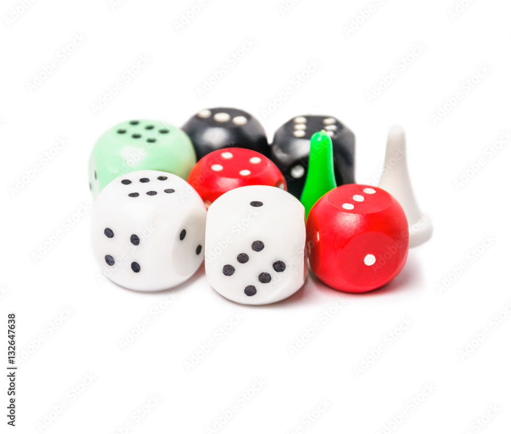 Playing chips and dices isolated on white background Playing chips and dices isolated on white background