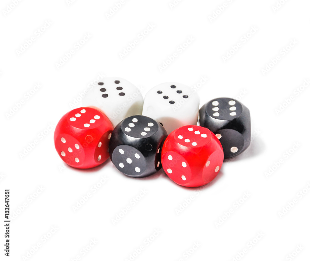 The dice black, red and white colors, the winning combination of Yahtzee isolated on white background The dice black, red and white colors, the winning combination of Yahtzee isolated on white background