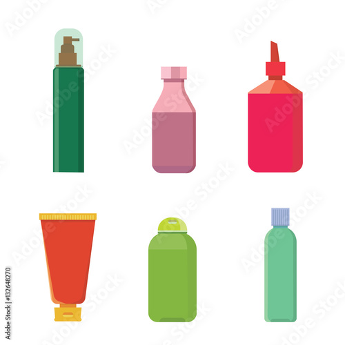 Cosmetic bottles vector color set. Beauty shampoo bottle and container with lotion for skin