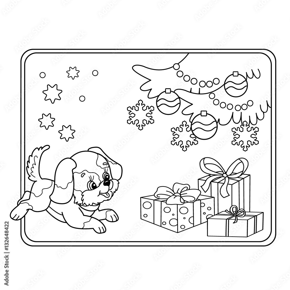 coloring-page-outline-of-christmas-tree-with-ornaments-and-gifts-with