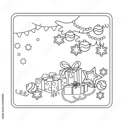 Coloring Page Outline Of cartoon Christmas ornaments and gifts. Christmas. New year. Coloring book for kids