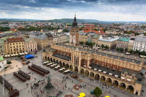 Main market square and Cloth Hall of Krakow, Poland.