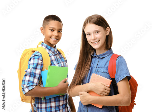 Cheerful teenagers with bac...