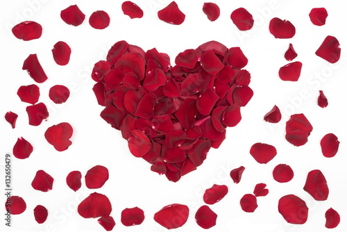 A heart made of red rose petals