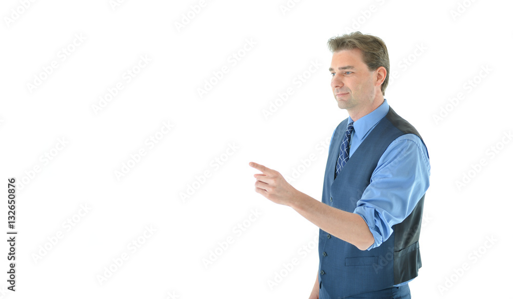 Business man gesturing finger or presenting Business man gesturing finger or presenting