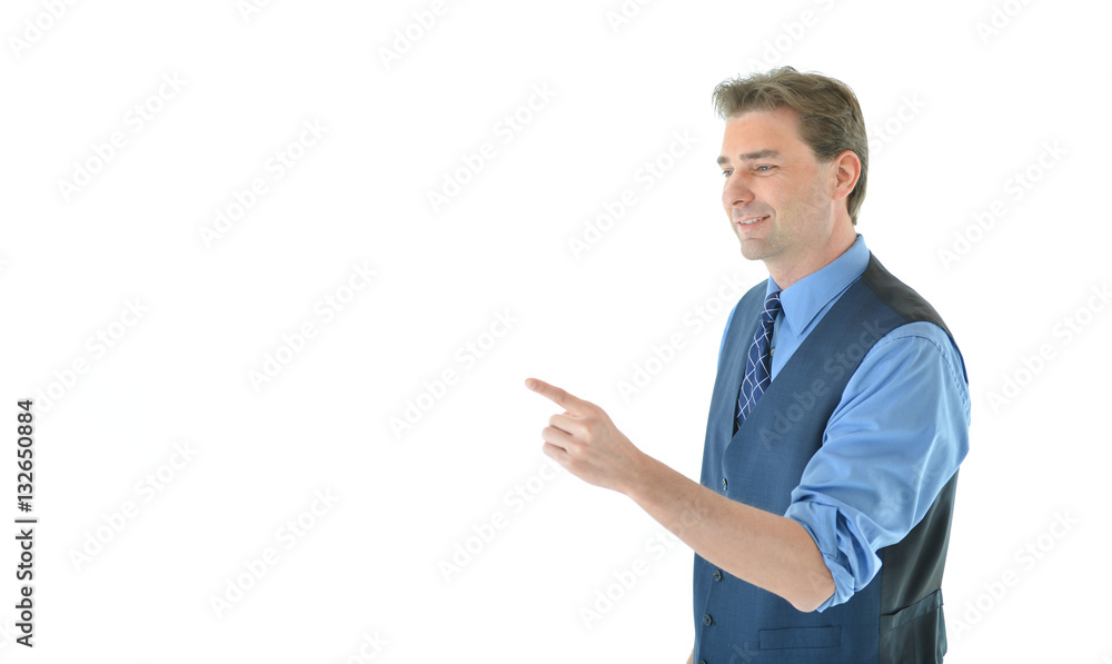 Business man gesturing finger or presenting Business man gesturing finger or presenting