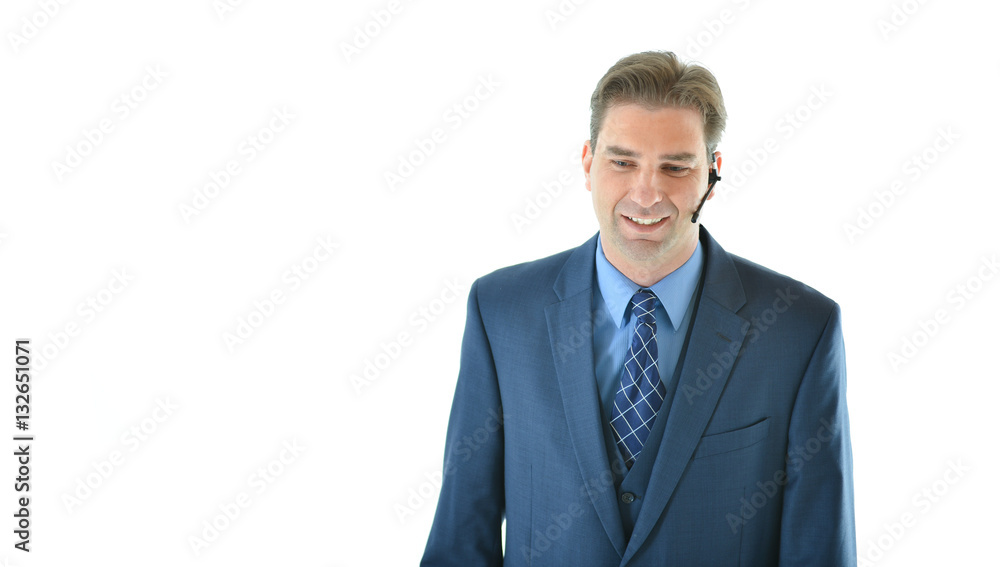 Business man on the phone or presenting or customer service representative Business man on the phone or presenting or customer service representative