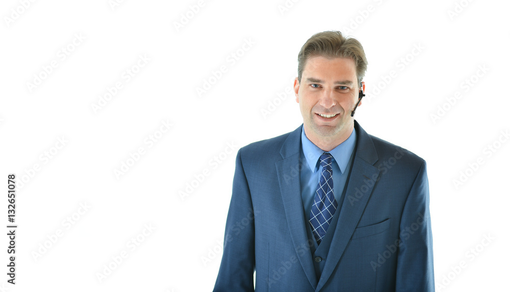 Business man on the phone or presenting or customer service representative Business man on the phone or presenting or customer service representative