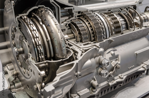 Car transmission cutaway side view