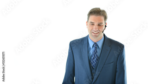 Business man on the phone or presenting or customer service representative
