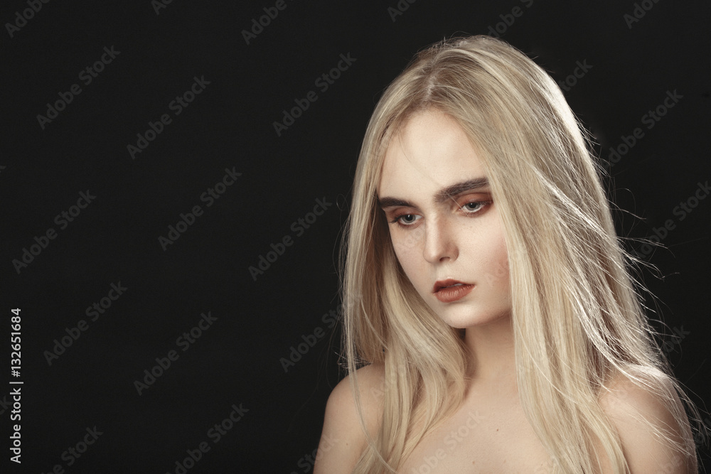 beautiful girl portrait with flying blond hair beautiful girl portrait with flying blond hair