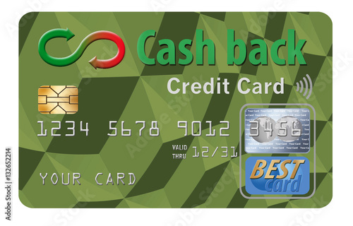 Cash back credit cards reward the user with cash returned for using the card to make purchases. Here is a mock, generic cash back card isolated on the background.