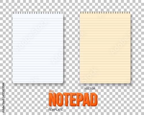 Illustration of Realistic Vector Notepad Set. Office Equipment, School Supply Vector Paper Notebook with White and Yellow Sheets
