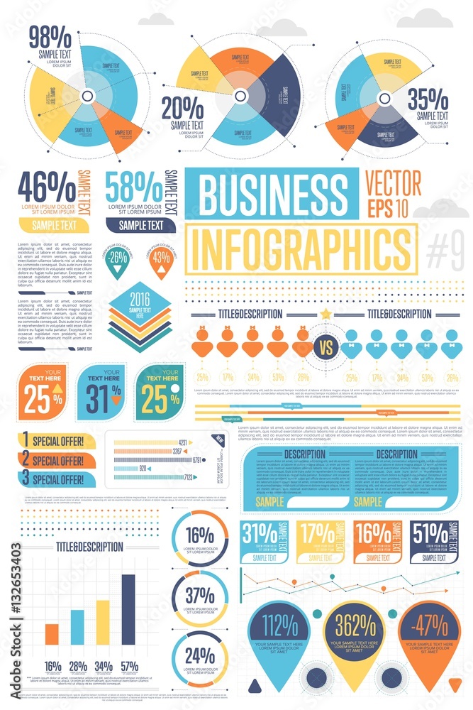 Business infographics set with different diagram vector illustration ...