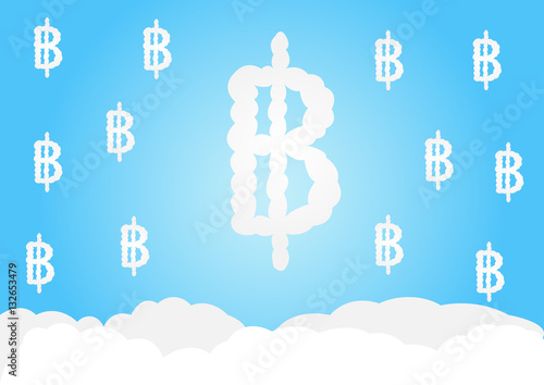 abstract hand draw doodle line in weak of thai baht currency concept with sky background, vector, illustration, cartoon style