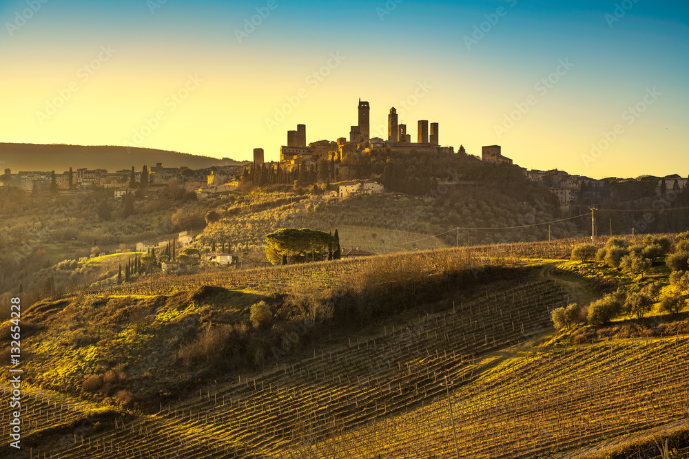 San Gimignano medieval town towers. Tuscany Italy