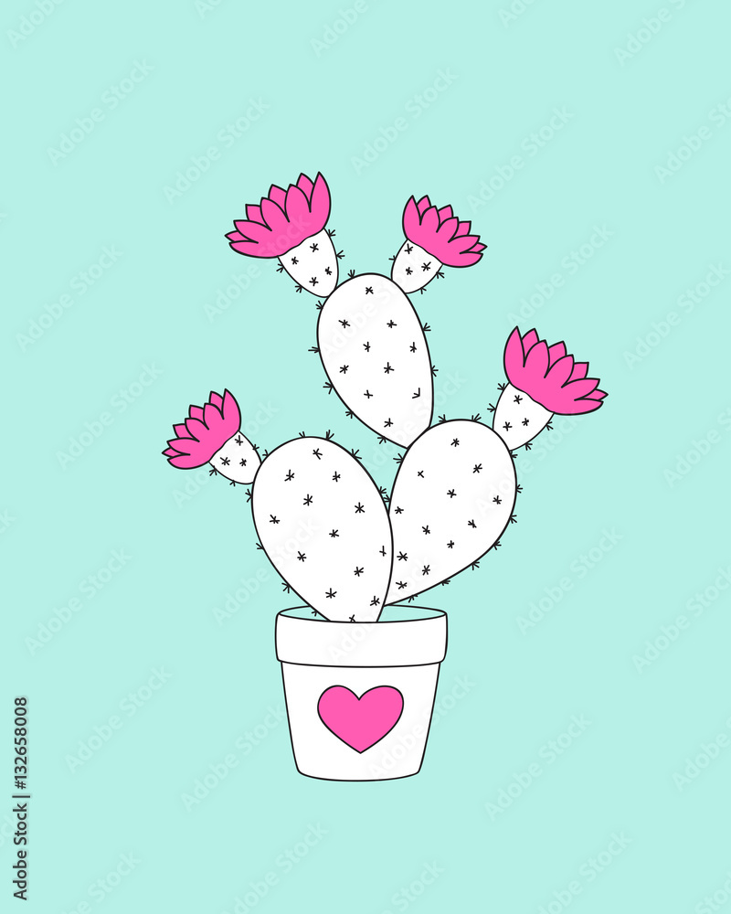 cactus in the flower pot with pink heart cactus in the flower pot with pink heart