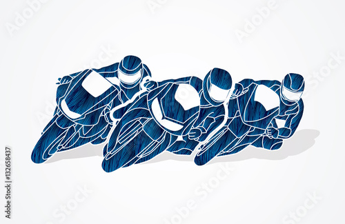 Motorcycles racing designed using blue grunge brush graphic vector