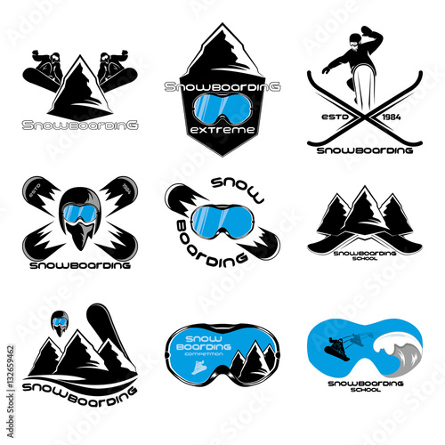 Set Snowboarding logo design template elements