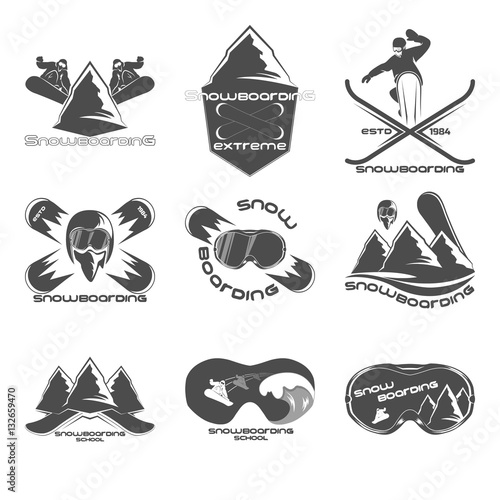 Set Snowboarding logo design template elements