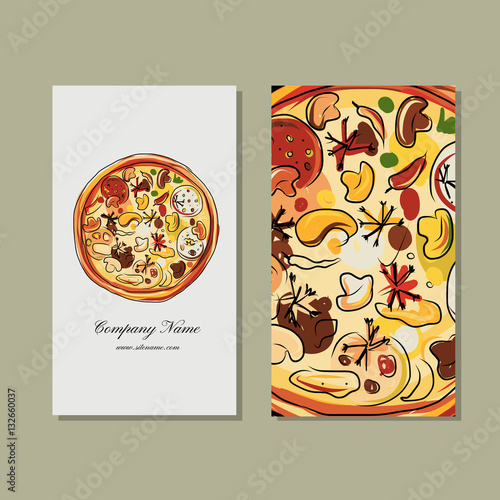 Business card design with pizza sketch