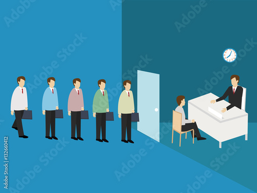 Business men line up to apply for a job. Job Application concept. Isometric 3d design. vector illustration