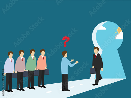 Business men asking for solution. Solution concept. Isometric 3d design. vector illustration