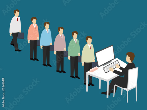 Business men line up to apply for a job. Job Application concept. Isometric 3d design. vector illustration