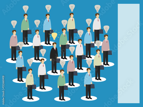 Business man is getting idea among business men. Outstanding concept. Isometric 3d design. vector illustration