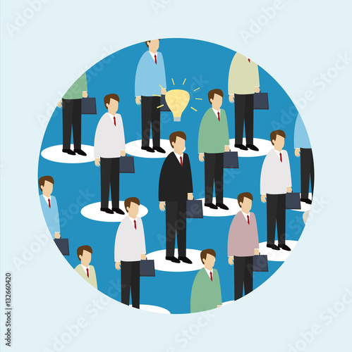 Business man is getting idea among business men. Outstanding concept. Isometric 3d design. vector illustration