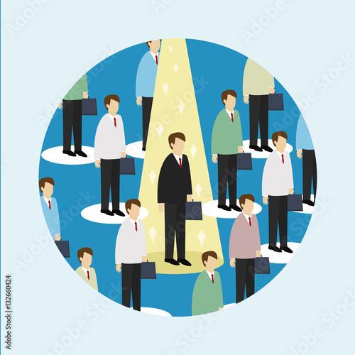 Business man is shinning among business men. Outstanding concept. Isometric 3d design. vector illustration
