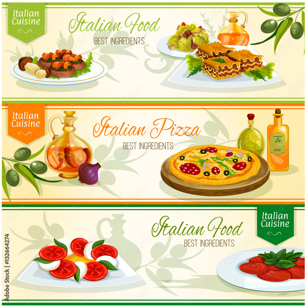 Italian cuisine dishes banner set for food design Italian cuisine dishes banner set for food design
