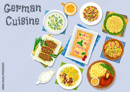German cuisine dinner with beer and dessert icon