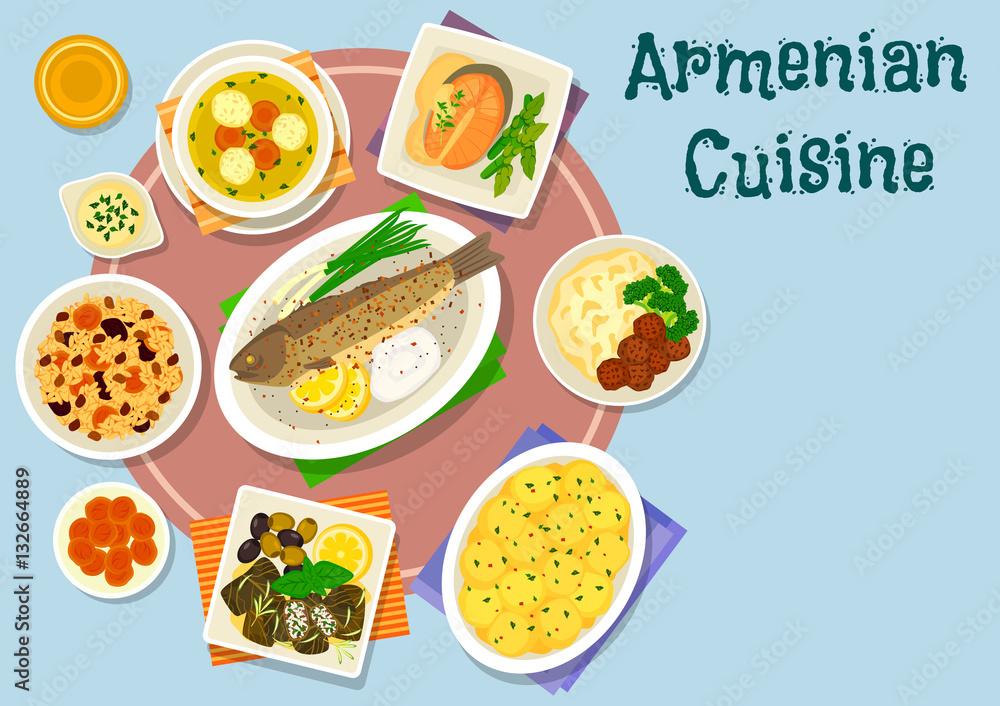 Armenian cuisine dinner icon for menu design