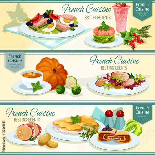 French cuisine popular food banner set design