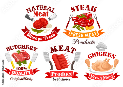 Chicken, beef, pork meat sign for butchery design