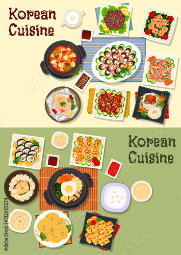 Korean cuisine traditional lunch icon set