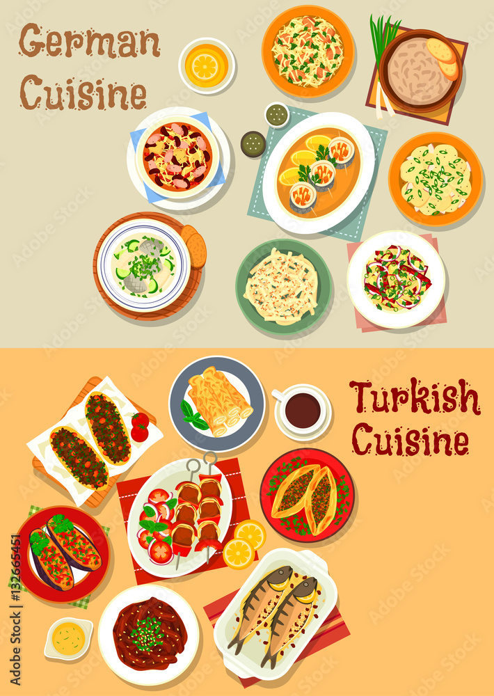 German and turkish cuisine icon for menu design