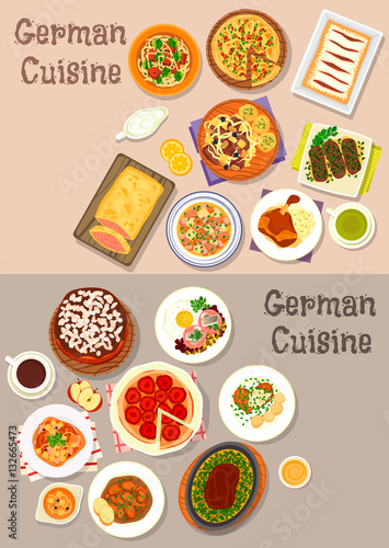 German cuisine meat dishes with dessert icon set